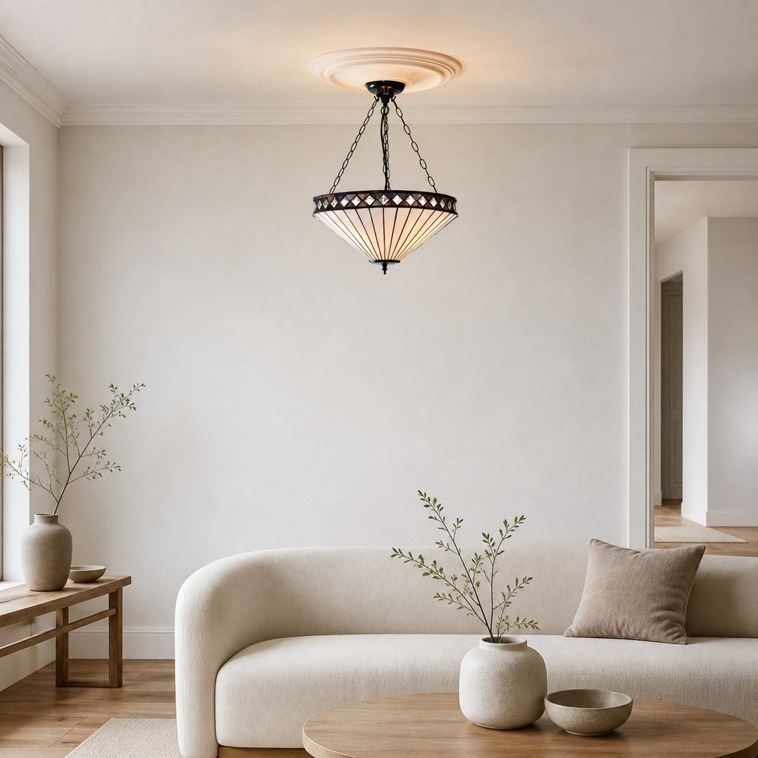 TF Fargo Adjustable Pendant with Stained-Glass Inspired Inverted Shade for Island and Dining
