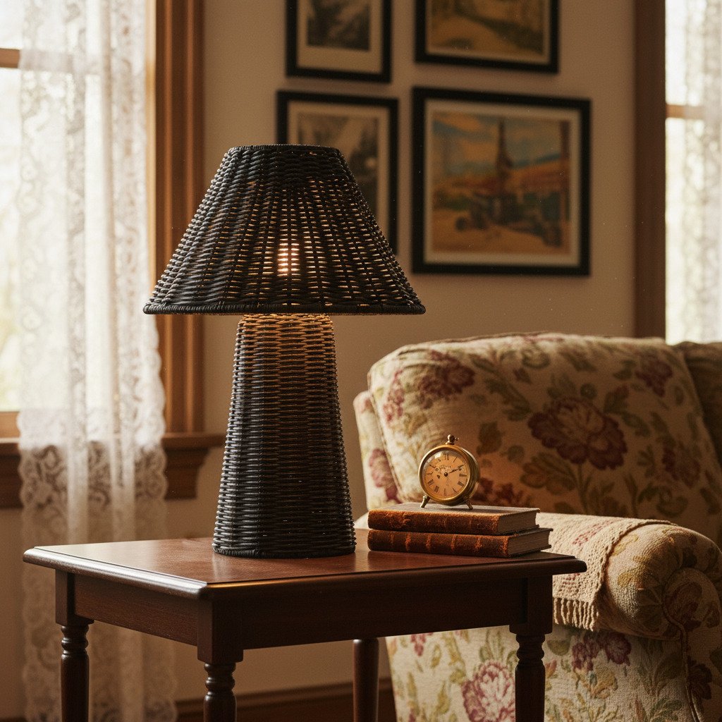 Wickara Sculptural Rattan Mini Table Lamp - Natural Woven Finish Suitable for Side Tables & Entryways