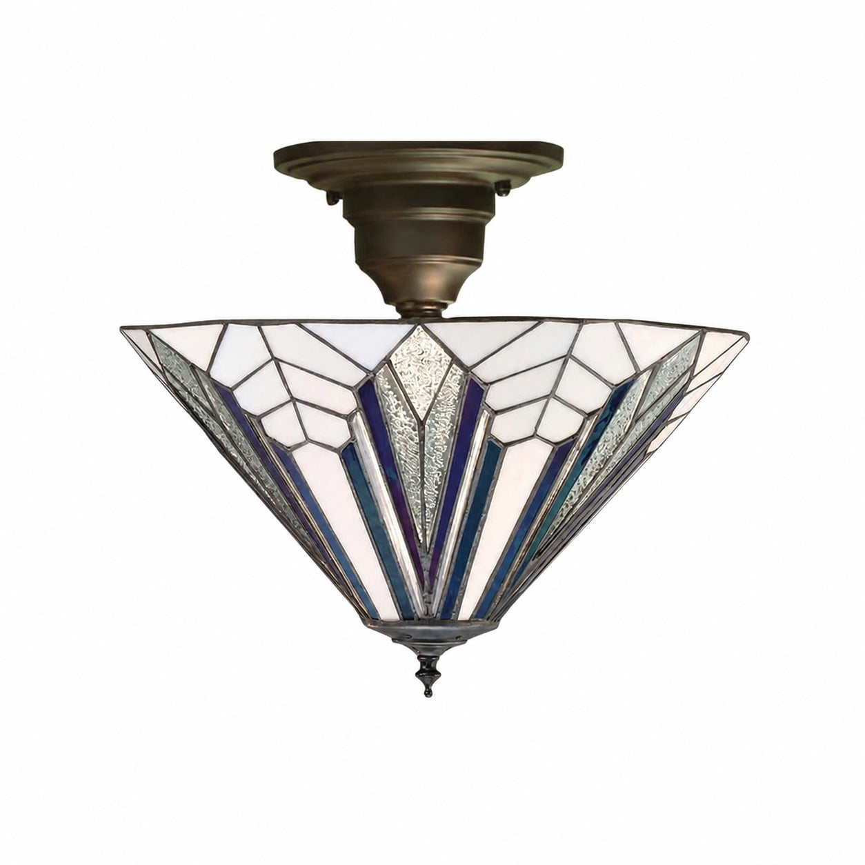 TF Astoria Decorative Stained Glass Semi Flush Light – Art Deco Ceiling Fixture for Entryways & Lounges