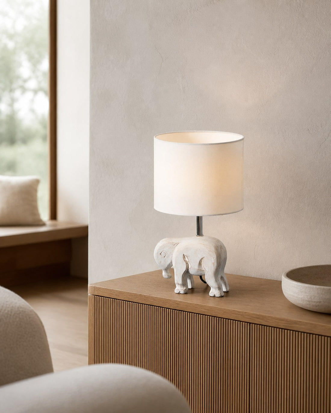 Carved Wood Animal Table Lamp