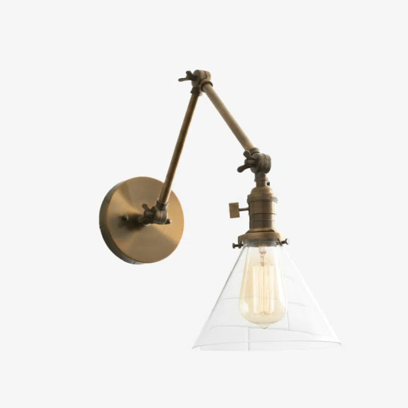 Conique Metal Industrial Wall Sconce with Adjustable Arm - Vintage Glass Cone Shade