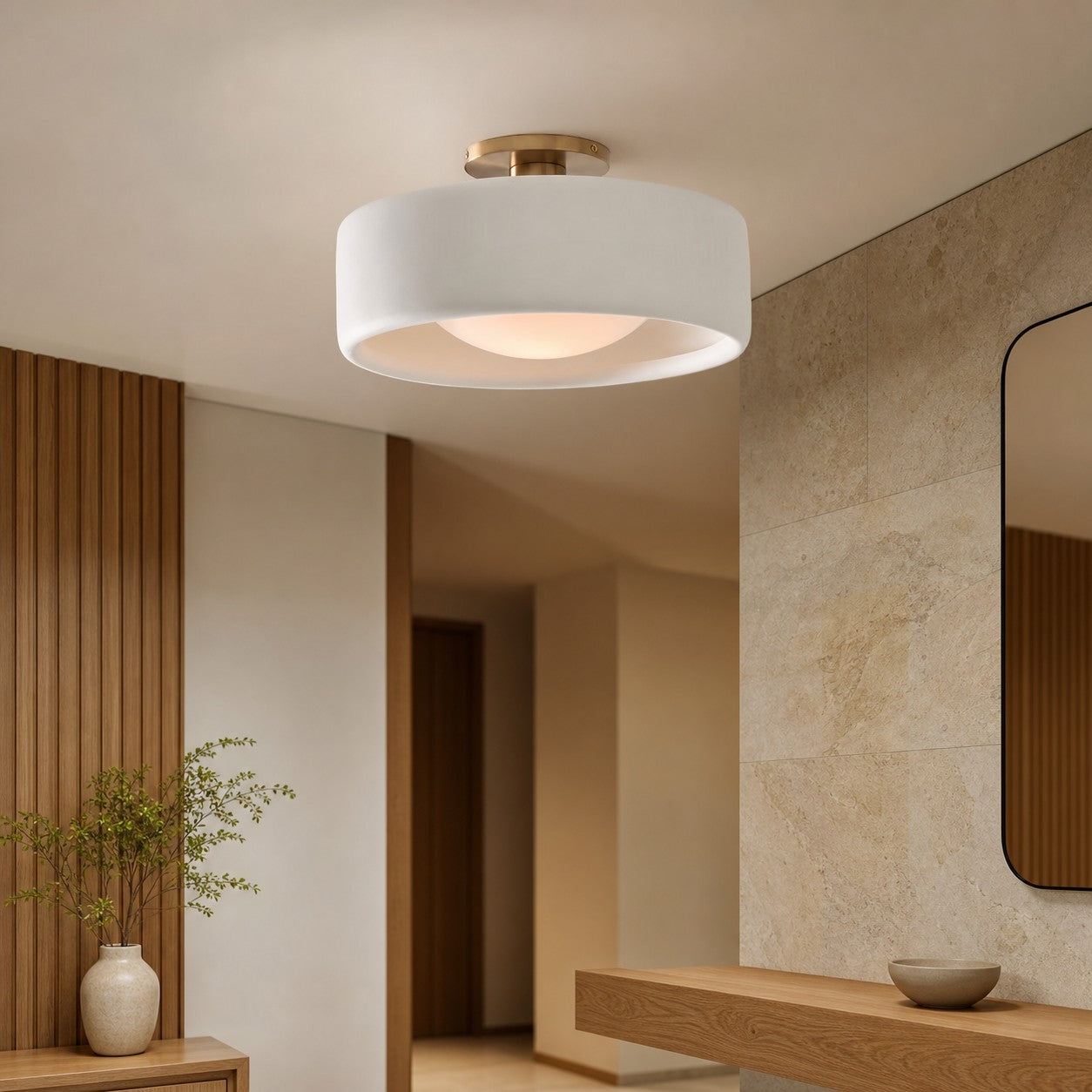 Cerova Modern Porcelain Flush Mount Ceiling Light– Elegant Ivory Shade