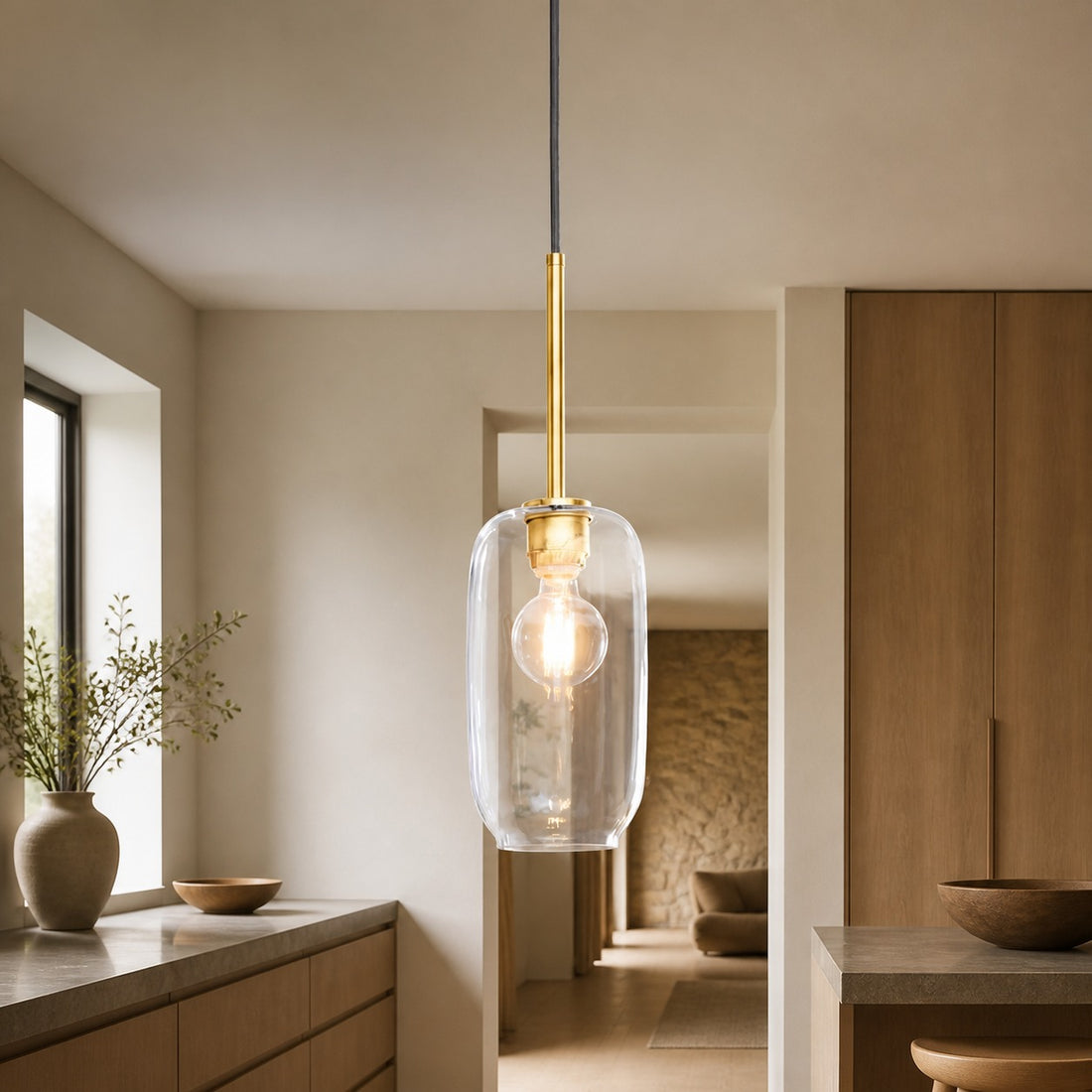 Lumivelle Pebble Pendant Light - Adjustable Glass Shade - Modern Lighting