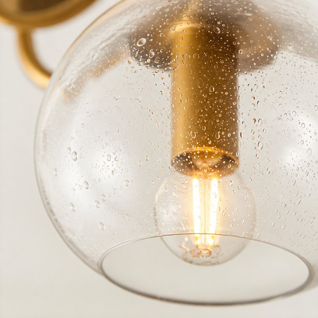 Bublaris Bubble-Glass Semi-Flush Ceiling Light - Curved Brass Arms for Living Room or Hallway