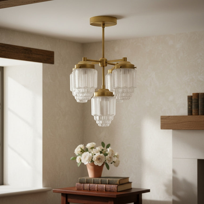 Tierlux Glass Chandelier – Vintage Brass Globe Lighting Fixture