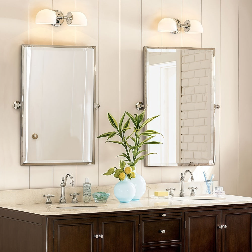 Two Light Horizontal Vanity Sconce - Metal Glass Wall Light For Bathroom