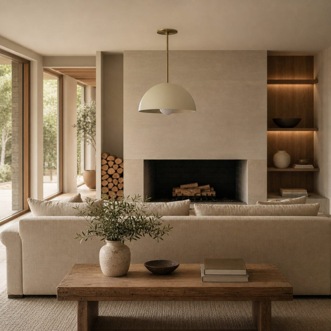 Metio Dome Neutral Dome Pendant - Modern Metal Accent Lighting