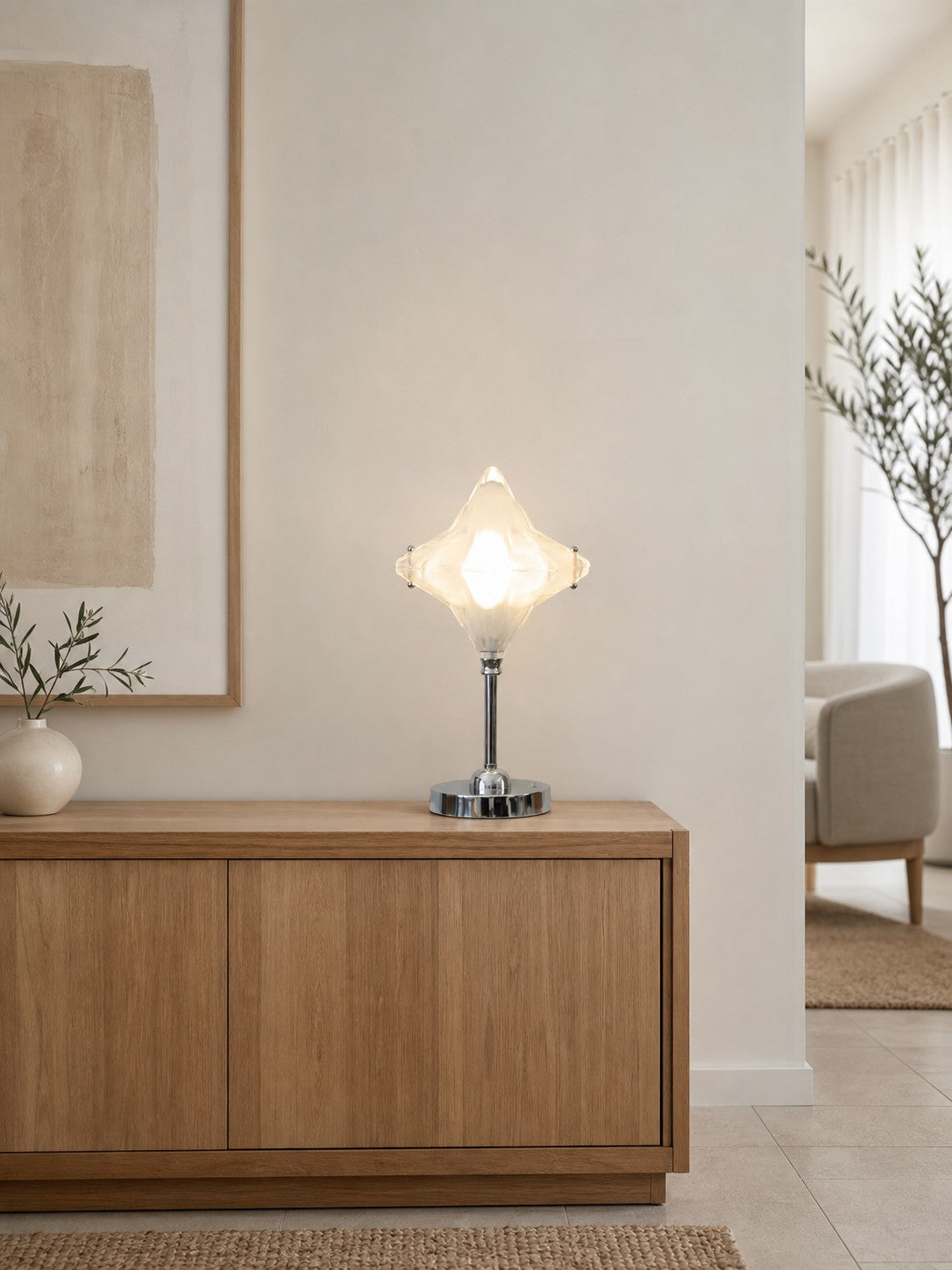 Art Deco Star Table Lamp - Frosted Glass Light for Modern Bedrooms - Astris Lyra