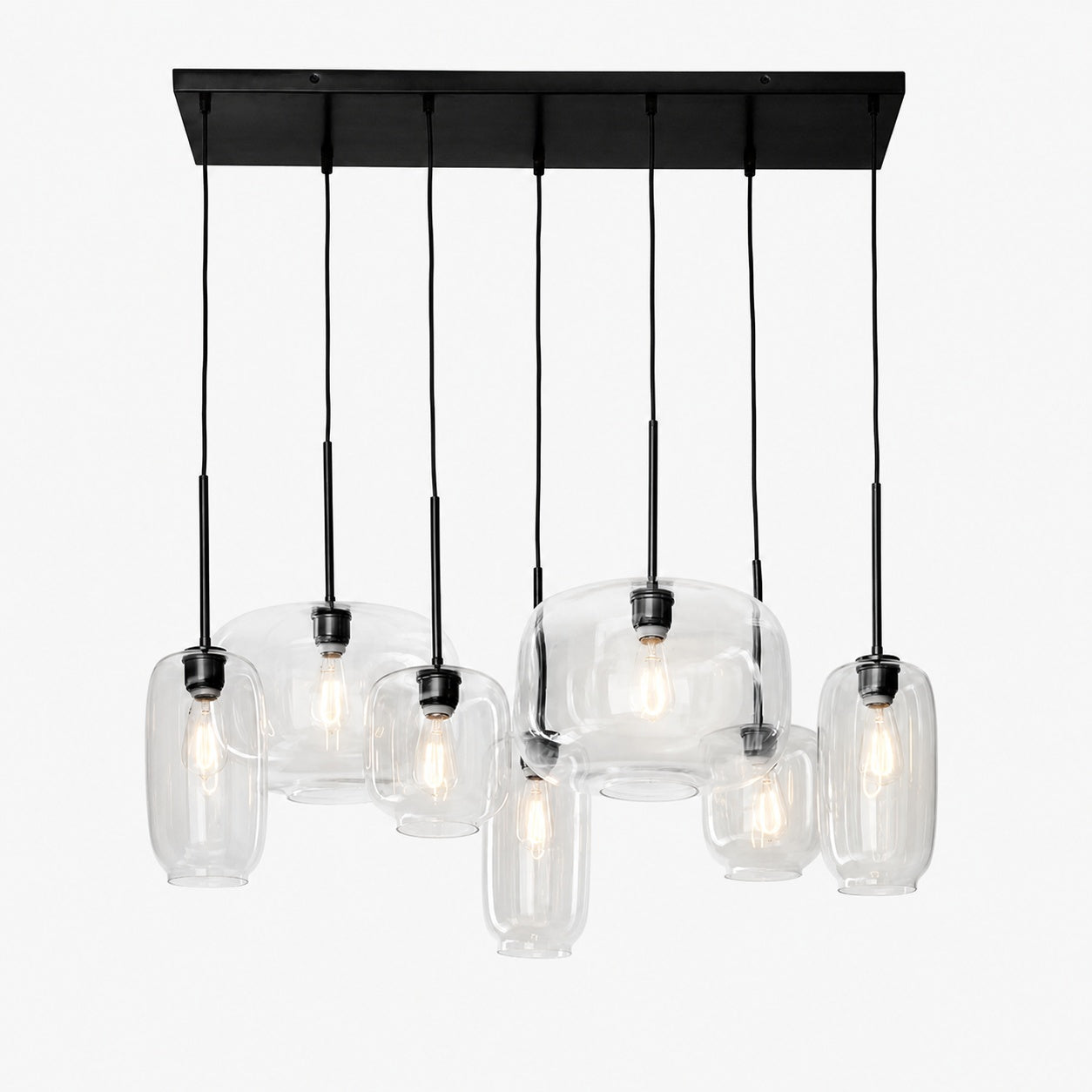 Lumivelle Sculptural 7-Light Chandelier – Adjustable Height Modern Glass Pendant