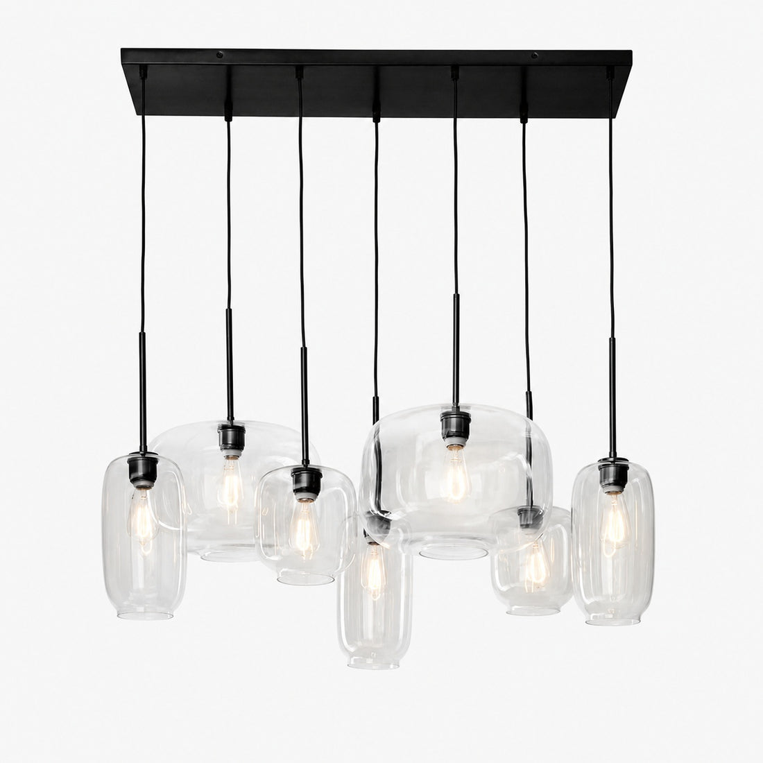 Lumivelle Sculptural 7-Light Chandelier – Adjustable Height Modern Glass Pendant