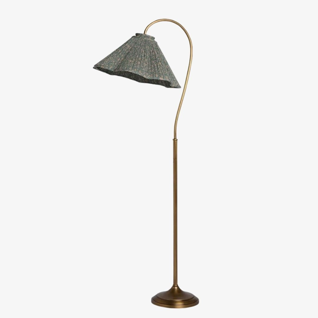 Solmire Floral Gooseneck Floor Lamp - Pleated Fabric Metal Shade for Living Room and Bedroom