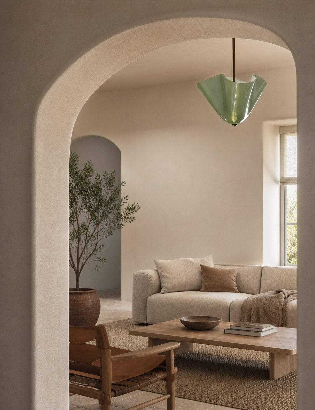 Bellina Radner Pendant Light – Colored Glass Shade with Brass Detail for Modern Spaces