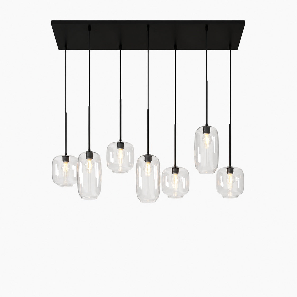 Lumivelle Sculptural 7-Light Chandelier – Adjustable Height Modern Glass Pendant