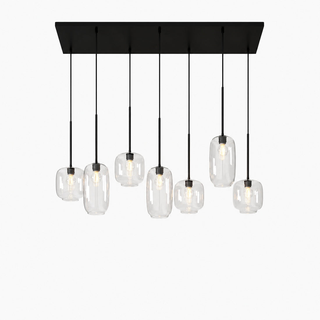 Lumivelle Sculptural 7-Light Chandelier – Adjustable Height Modern Glass Pendant