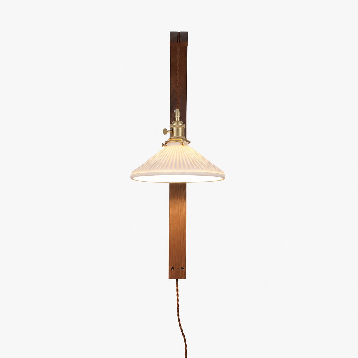 Curved Walnut Ceramic Plug-in Wall Light