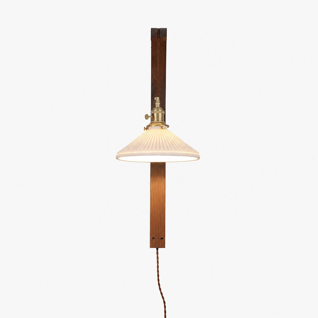 Curved Walnut Ceramic Plug-in Wall Light