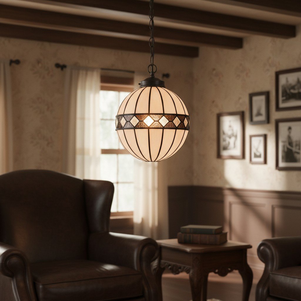 TF Fargo Tiffany Style Globe Pendant – Handcrafted Art Glass Sphere Light for Kitchen Island