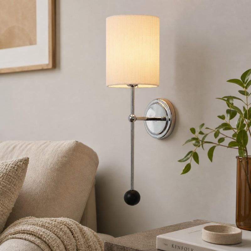 Solmire Pleated Wall Sconce - White Fabric Shade and Chrome Metal Frame for Bedroom and Living Room