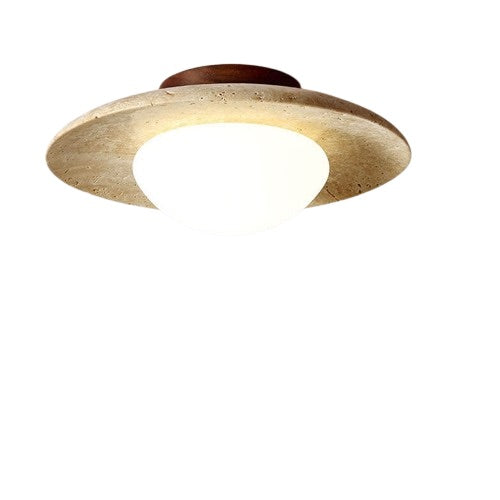 Japanese Minimalist Round Yellow Travertine Shade 1-Light Semi-Flush Mount Ceiling Light