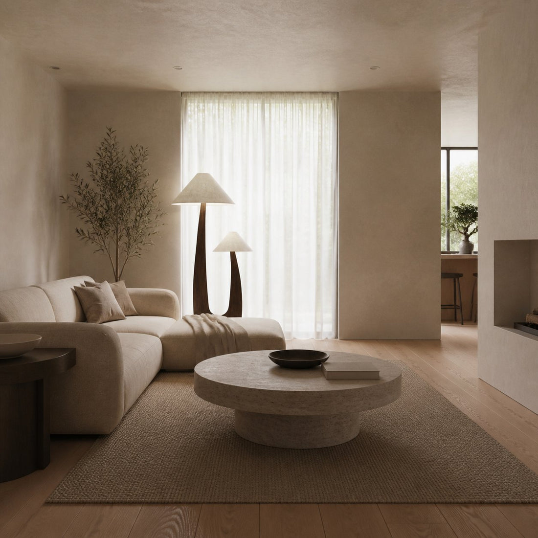 Cordove Arc Floor Lamp – Modern Organic Solid Wood & Fabric for Living Rooms