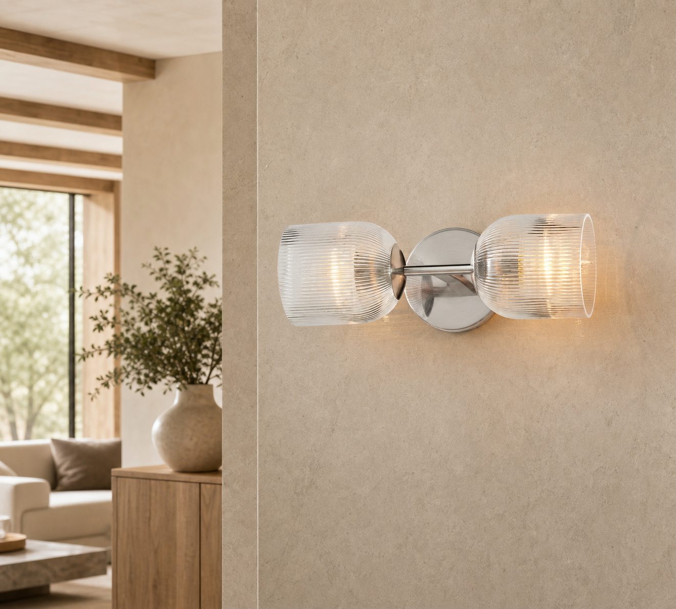 Bravira Ribbed Glass Sconce - Metal Wall Light with Clear Glass Shade