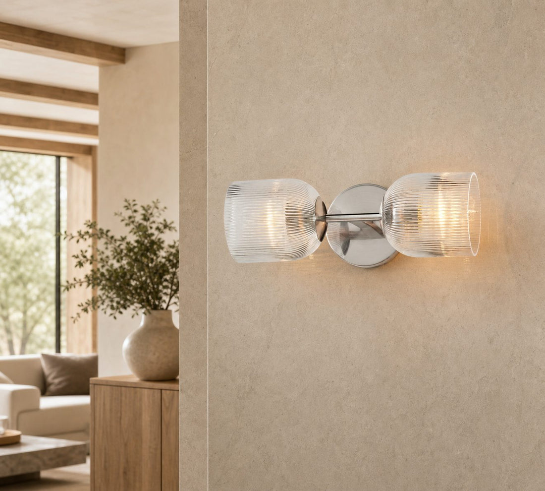 Bravira Ribbed Glass Sconce - Metal Wall Light with Clear Glass Shade