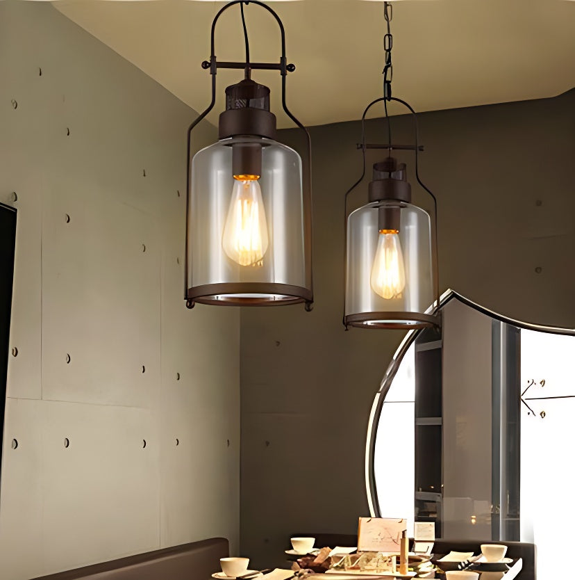 Black Bell Jar Cylinder Glass Pendant Light – Rustic Industrial Design