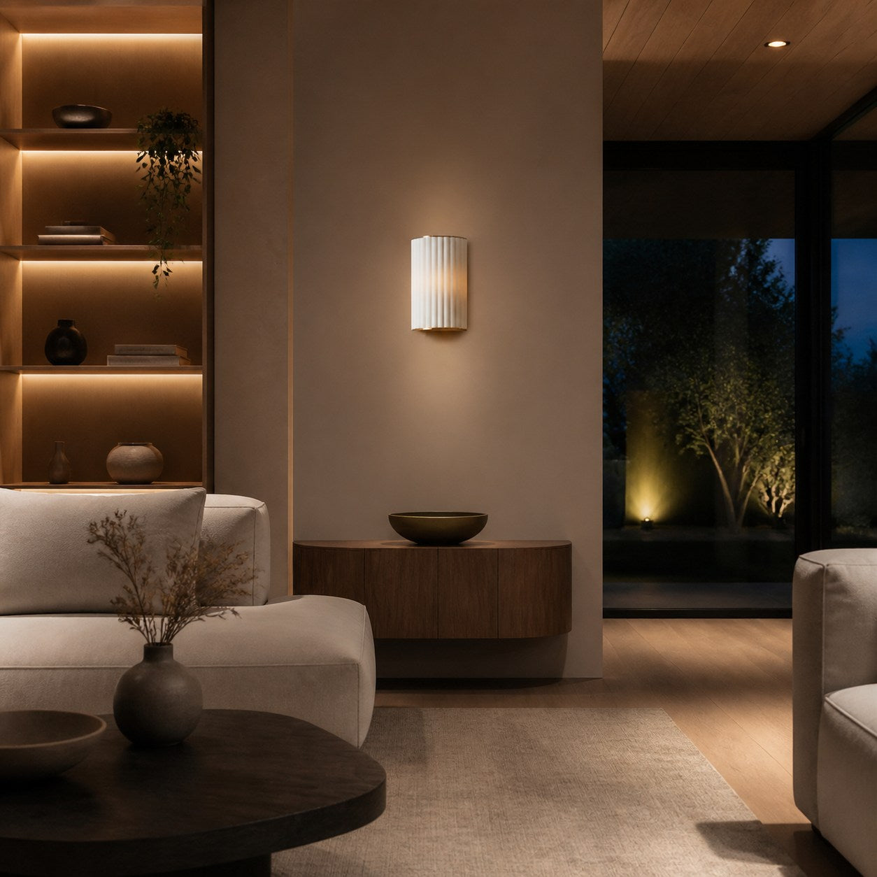 Duova Scalloped Wall Lamp - Antique Brass with Linen Fabric Suitable for Living Room and Bedroom
