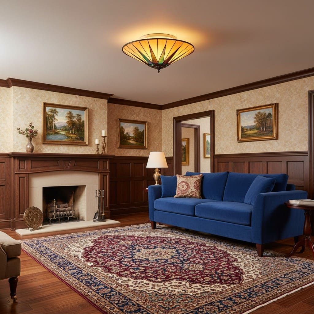 TF Dark Star Tiffany Ceiling Lamp – Stained Glass Star Design for Dining or Hall