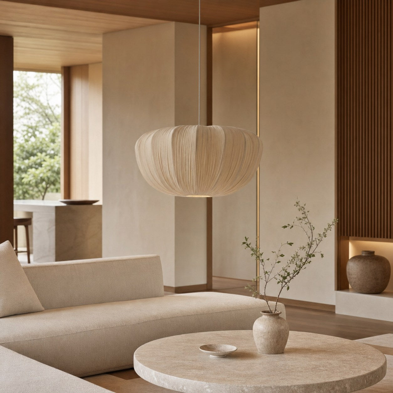 Linbron Pendant – Soft Linen Shade and Curved Frame Modern Light for Dining Room
