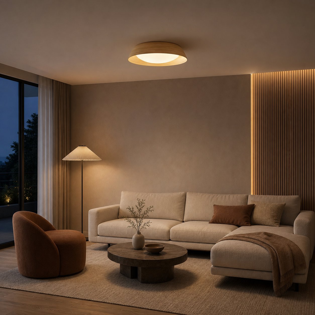 Bambori Japandi Style Bamboo Textured Ceiling Lamp - Natural Accent Light for Living Room