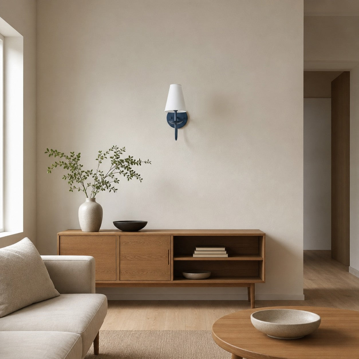Curva Metal White Linen Sconce - Classic Brass Wall Light for Bedrooms
