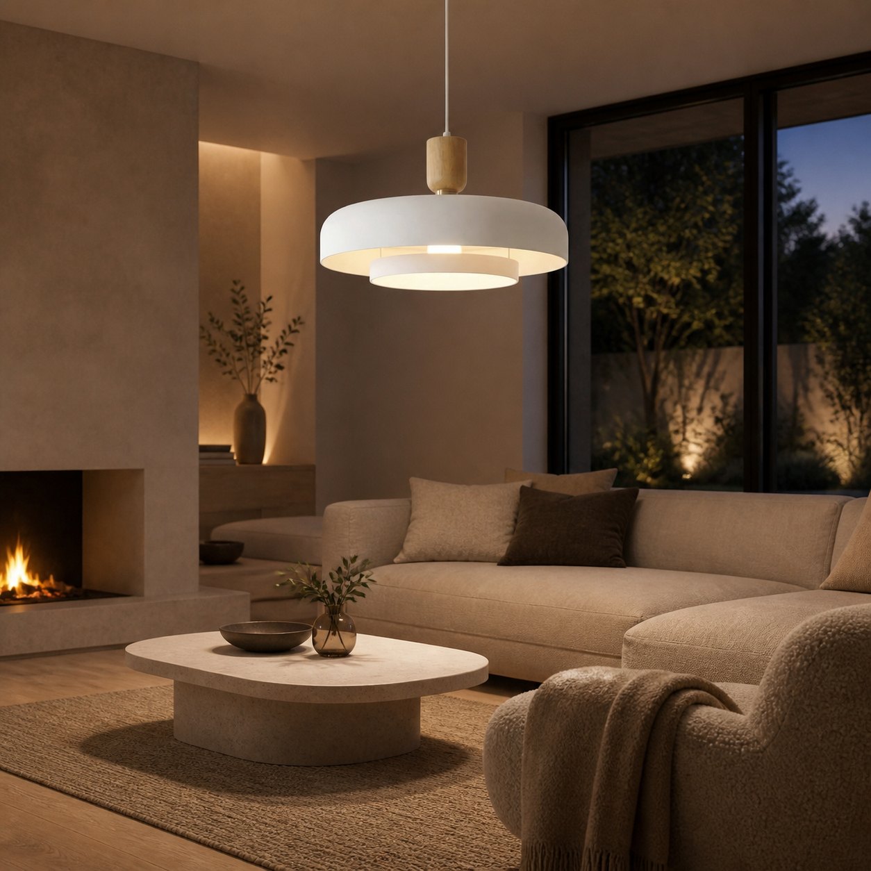 Orbulis Natural Wood Grain Circular Pendant – Modern Minimalist Light for Islands and Foyers