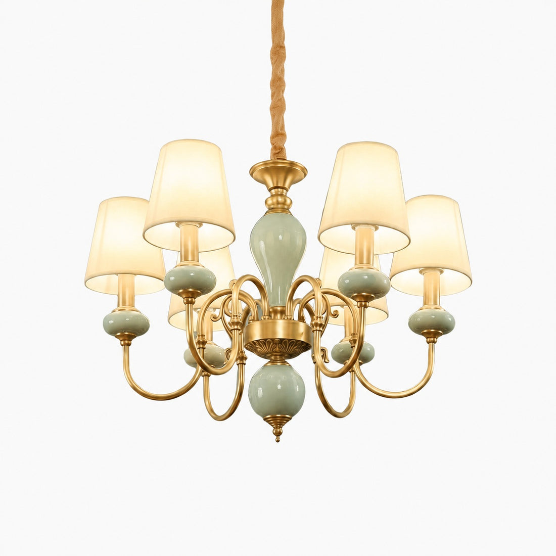 Altoris Series Branch Chandelier with Fabric Shades – Brass Ceramic Chandelier for Living Room