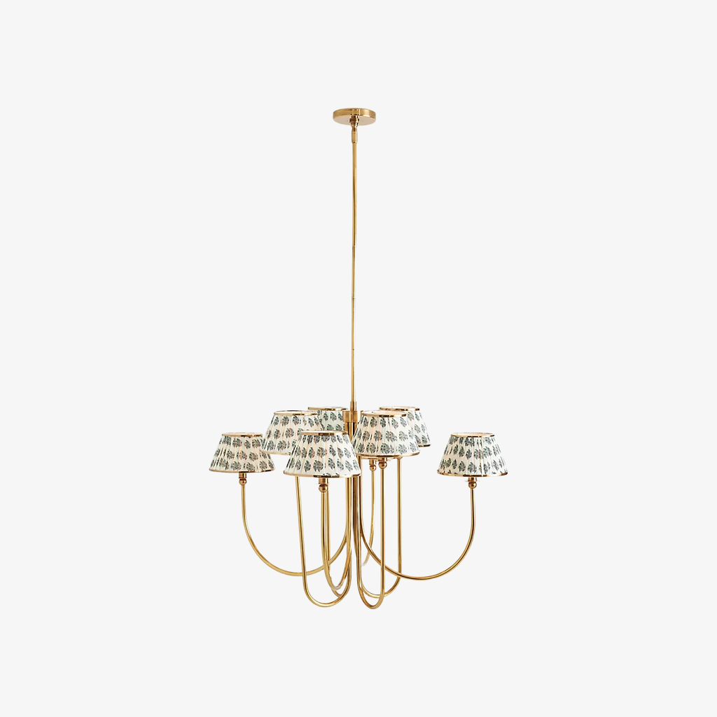 Ruchee Chandelier – Layered Fabric Shade Brass Ceiling Light for Dining or Living Spaces