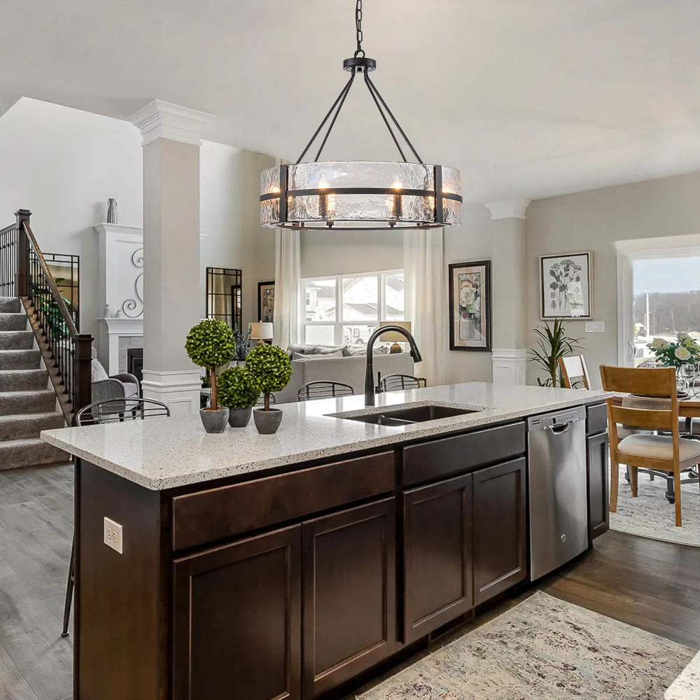 Modern Wide Drum Pendant Lamp – Clear Glass Chandelier For Living Room