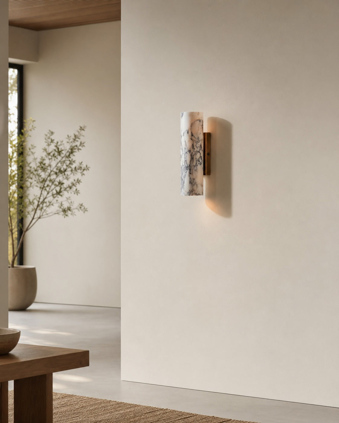 Wolvina Natural Marble Tube Sconce with Sleek Metal Details