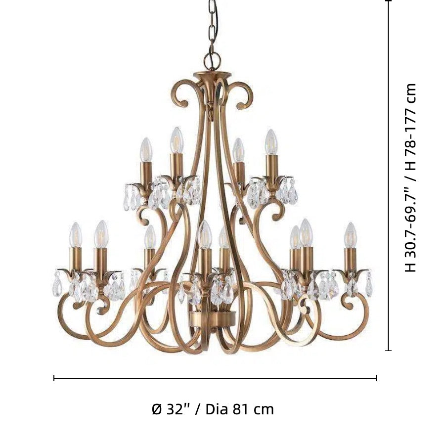 Talonis Crystal Chandelier - Traditional Candle-Style Brass and Nickel for Living Room and Dining Room