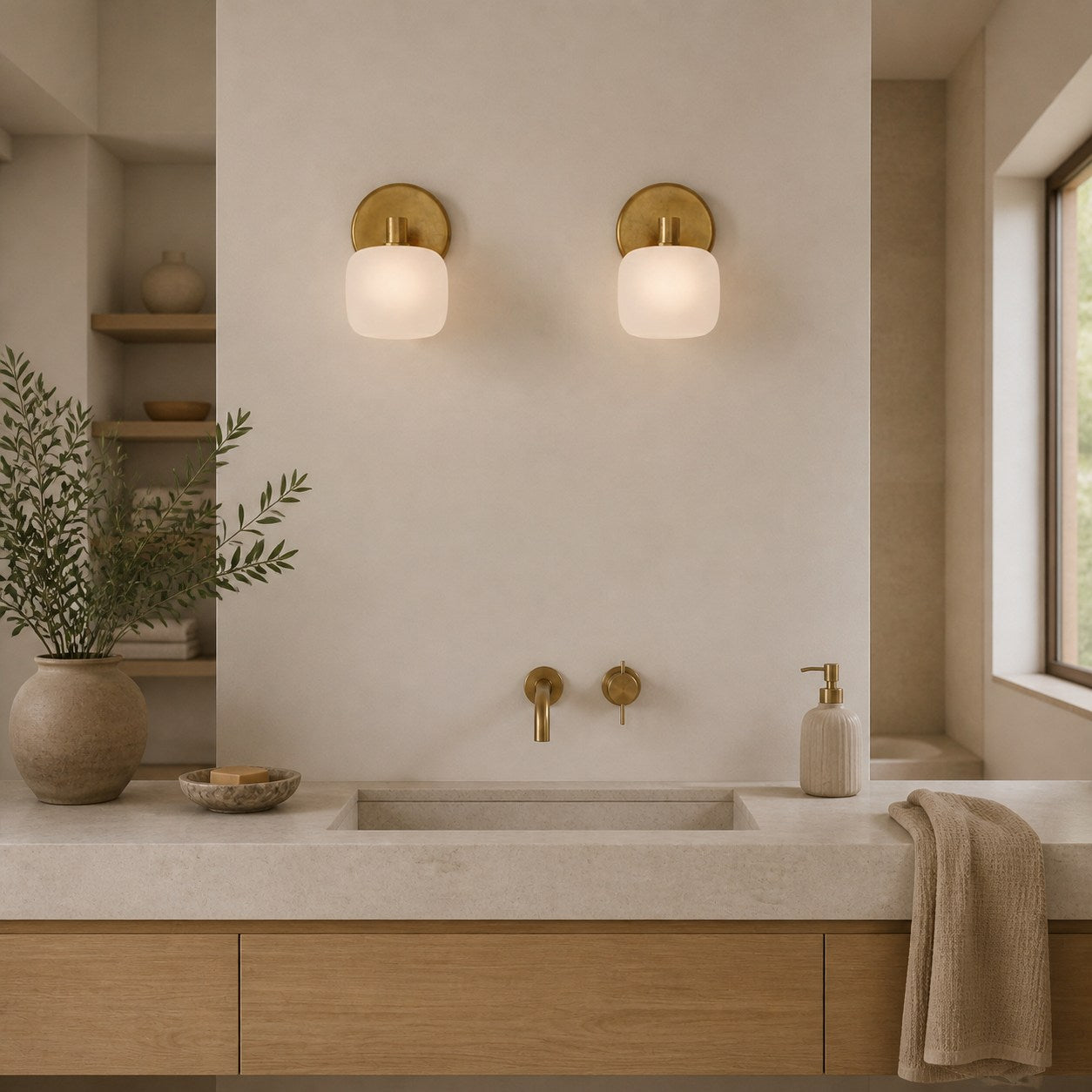 Lirra Frosted Glass Wall Sconce – Modern Minimalist Metal-Finish for Bathroom or Dressing Table