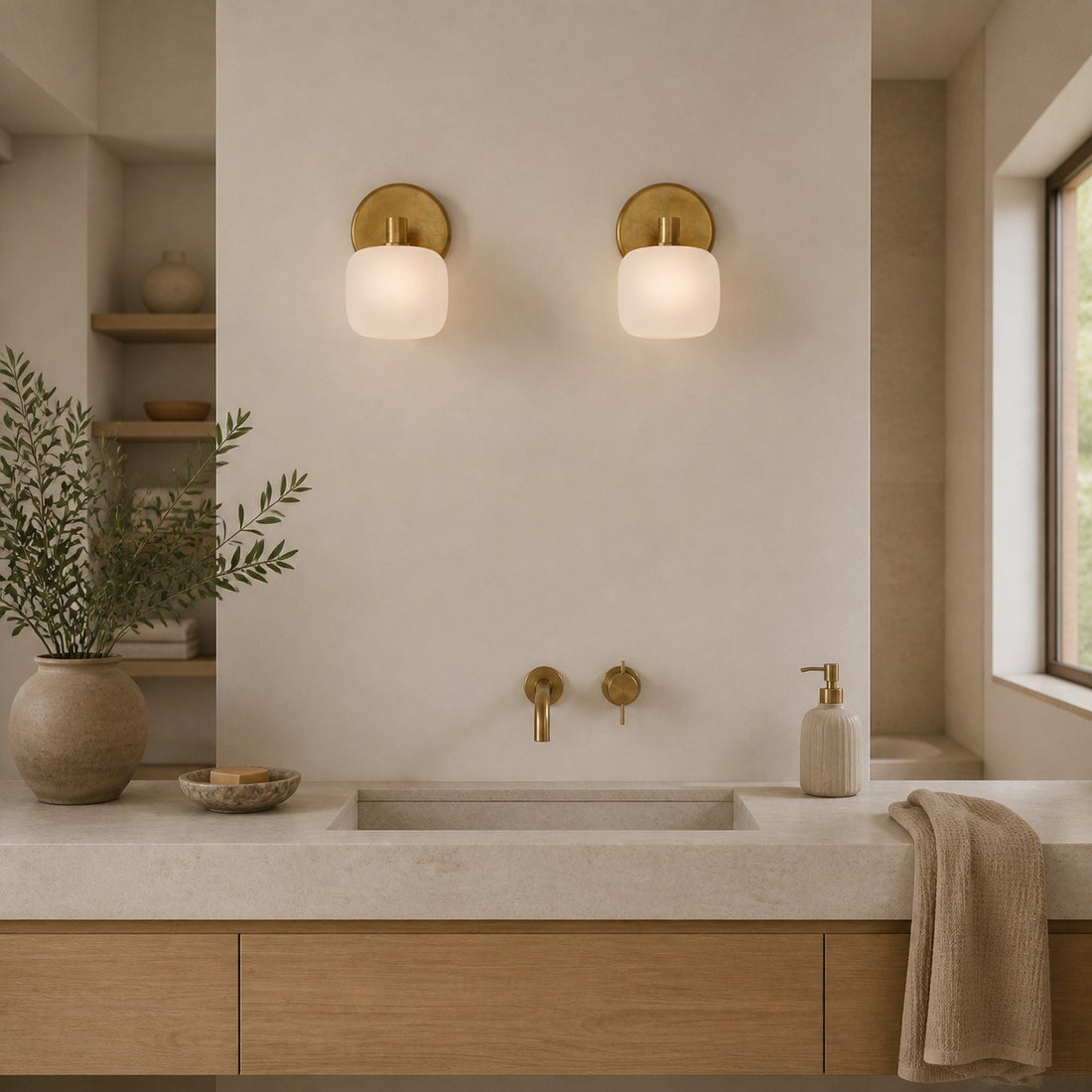 Lirra Frosted Glass Wall Sconce – Modern Minimalist Metal-Finish for Bathroom or Dressing Table