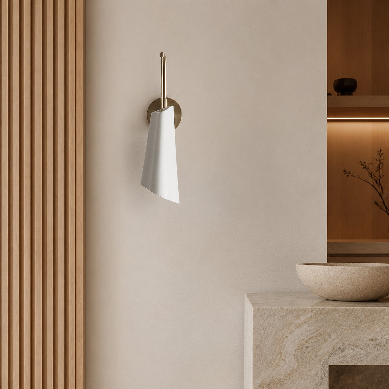 Orovia Sleek Wall Sconce – Ceramic Glass & Metal Champagne Brass