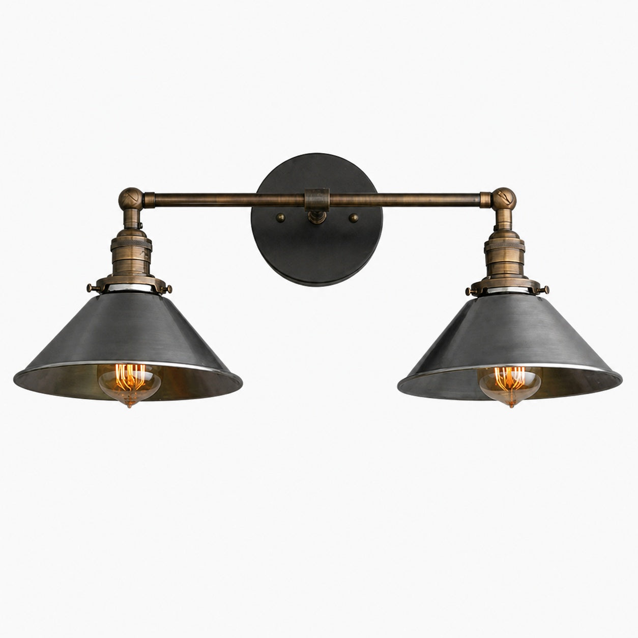 Conique Metal Industrial Wall Sconce with Dual Cone Shades - Vintage Metal Finish