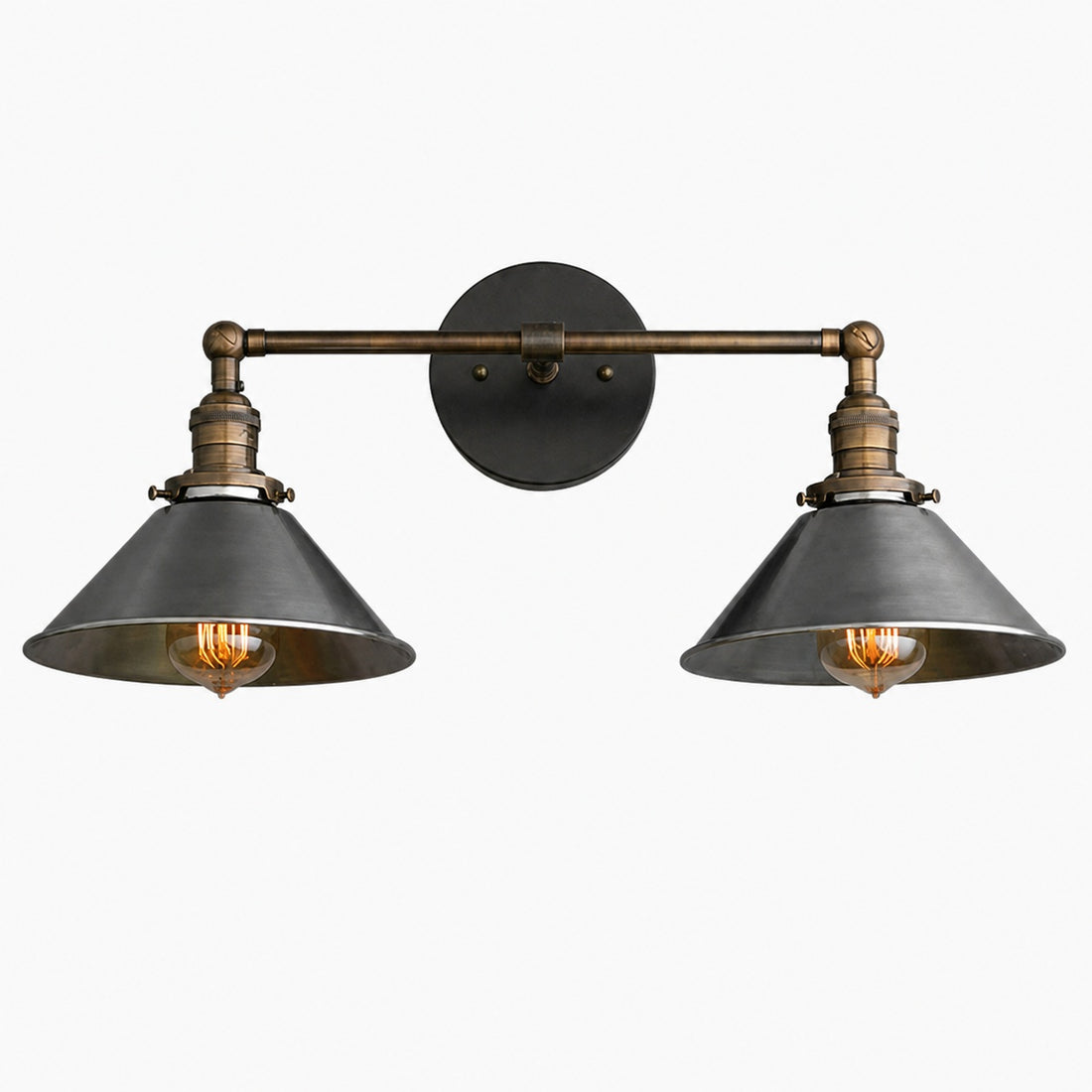 Conique Metal Industrial Wall Sconce with Dual Cone Shades - Vintage Metal Finish