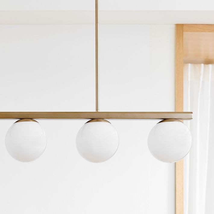 Brelia Elegant Modern Chandelier – Milk-Glass Globes with Metal Beam for Living Spaces