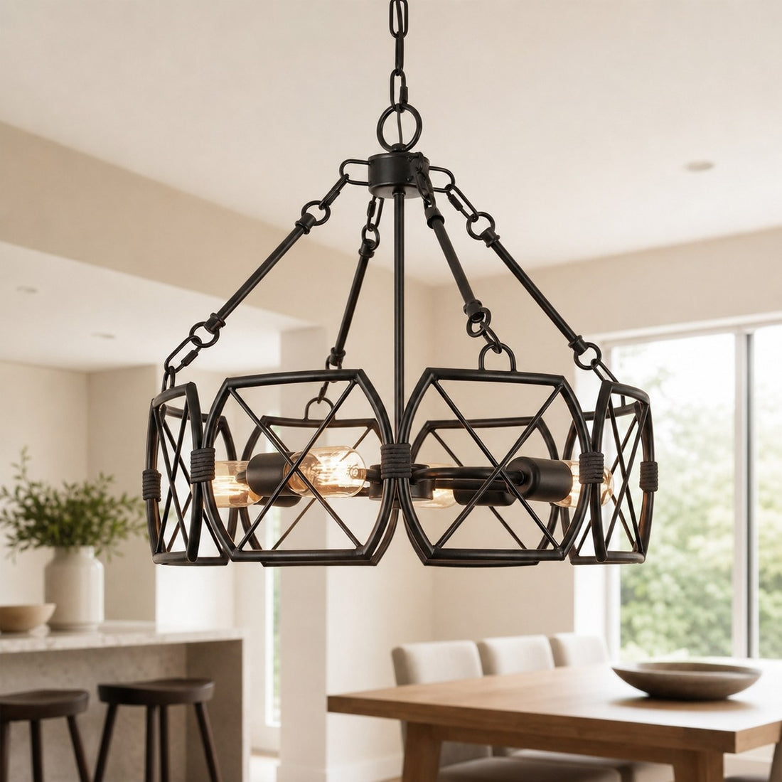 FerraLoft Geometric Cage Metal Pendant Light - Industrial Hanging Fixture for Kitchen Island