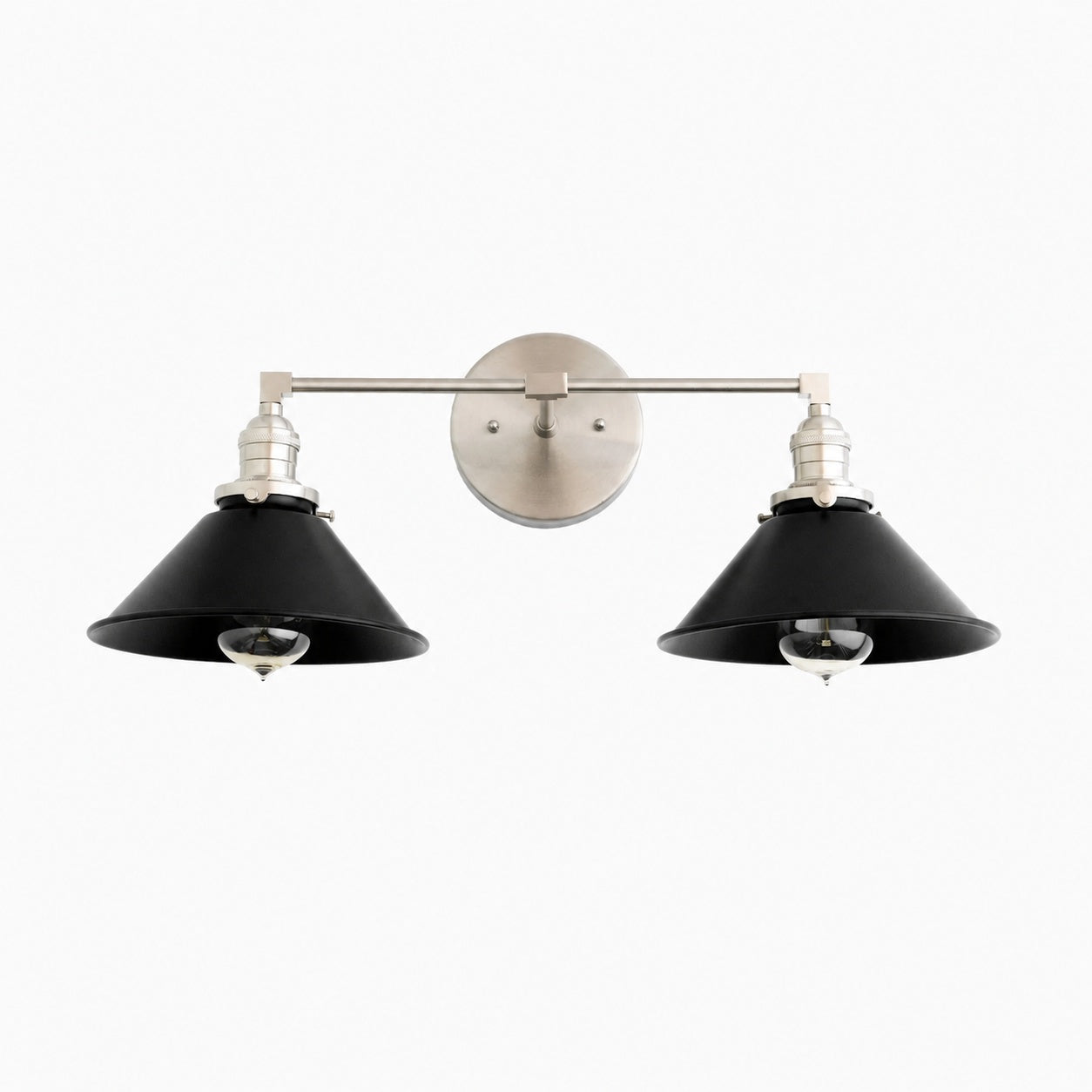 Conique Metal Dual Black Sconce with Cone Shades - Industrial Vanity Wall Light for Mirror