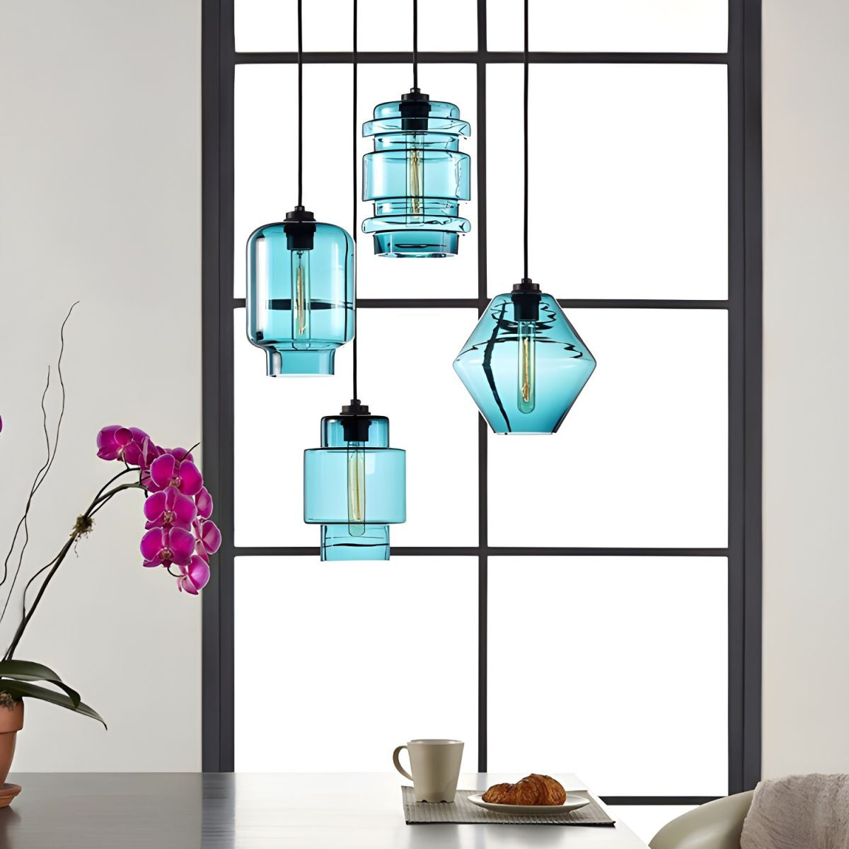 Crystalline Series Pendant Light - Blown Glass Multi Colored Glass Pendant Lamp