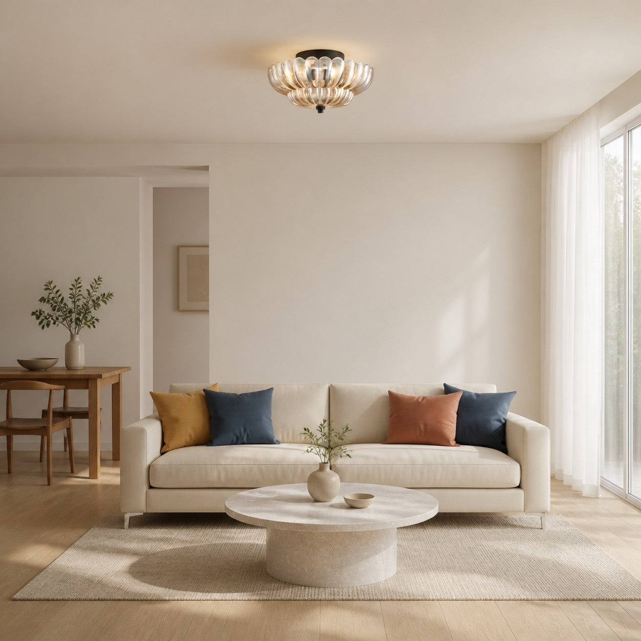 Orilanavo Glass Semi-Flush Ceiling Lamp - Stylish Umbrella Design for Bedroom and Living Room