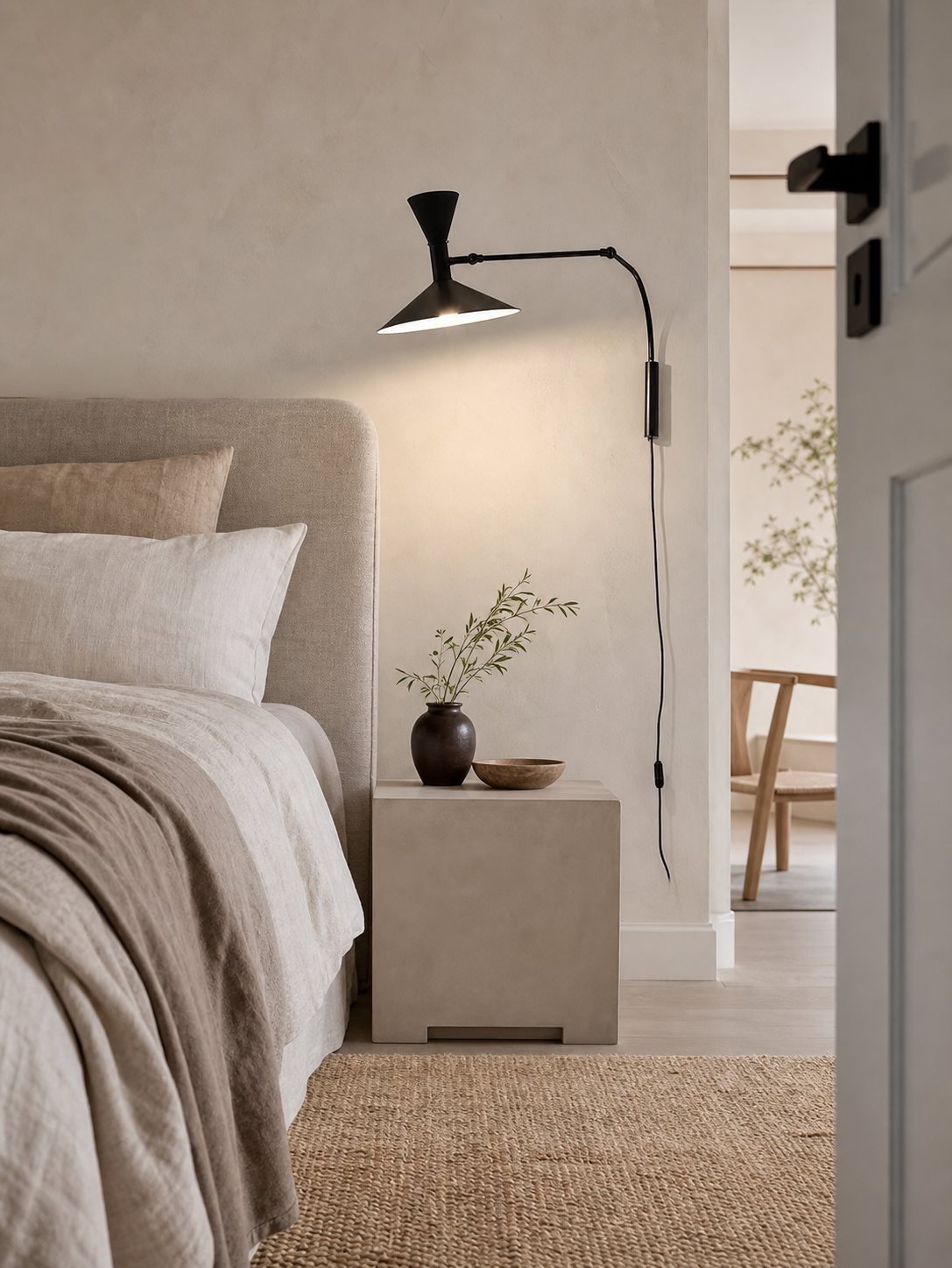 Ivoran Plug-In Swing Arm Wall Sconce - Metal Cone Adjustable Reading Light for Bedroom and Study