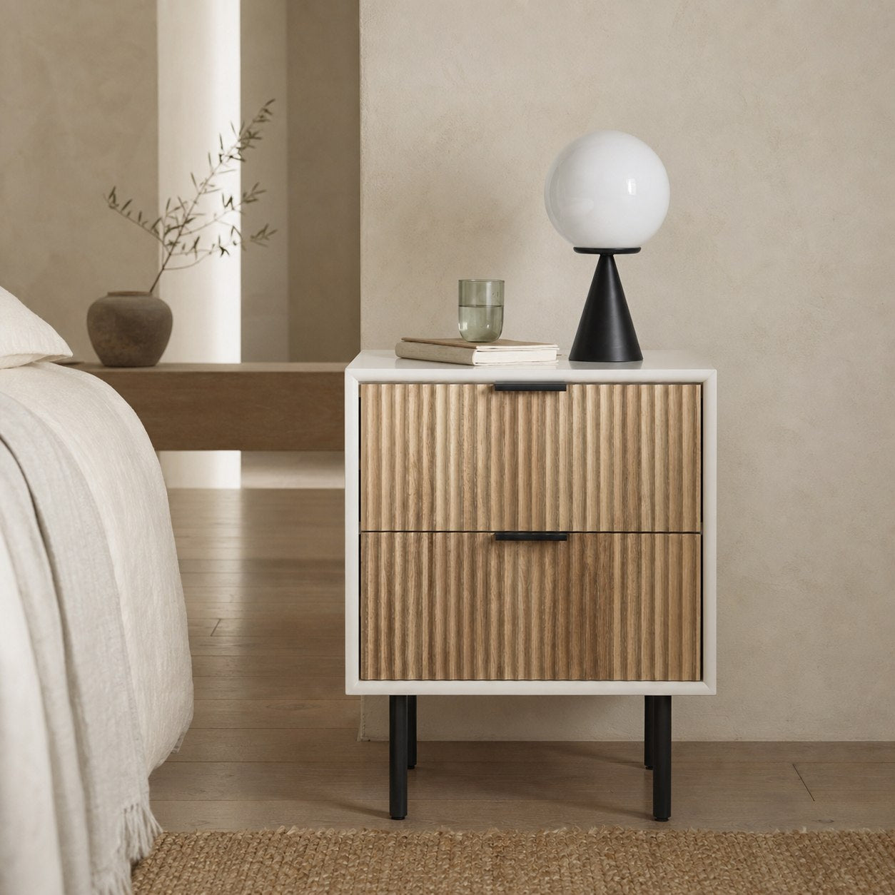Ulvara Modern Table Lamp - Glass Globe and Tapered Base for Bedroom Glow